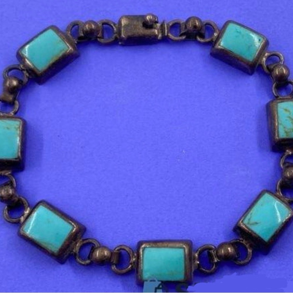VTG Sterling Silver Natural Turquoise Bracelet, 925 Stamped, 22.7g